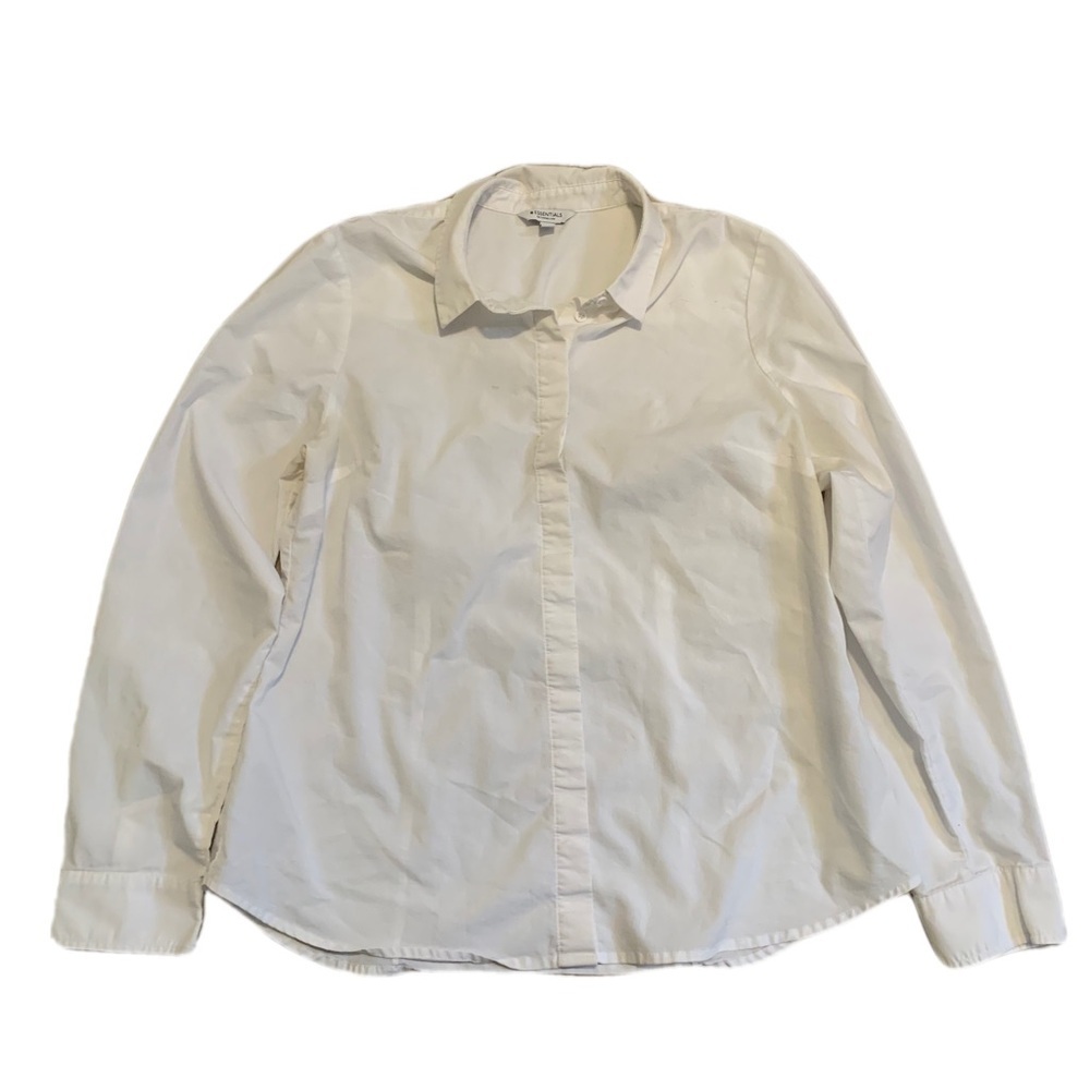 R ESSENTIALS by Reitmans White Button-Down Blouse, Size L/G